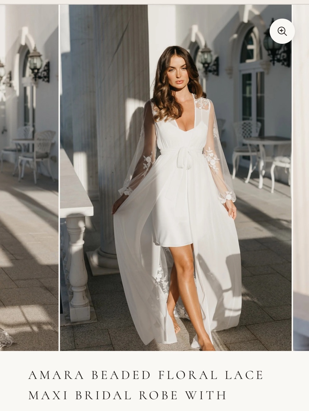 Amara Beaded Floral Lace Maxi Bridal Robe - White